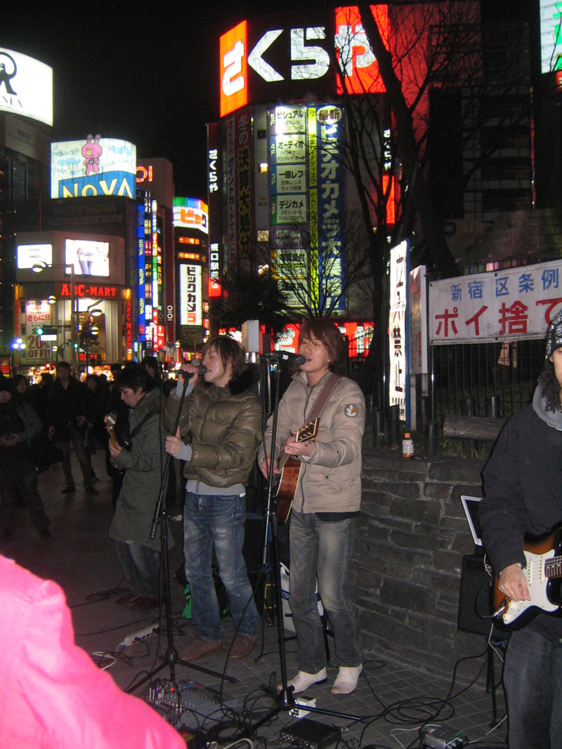 random band near Shinjuku station, some bands will attract crowds, others are just ignored