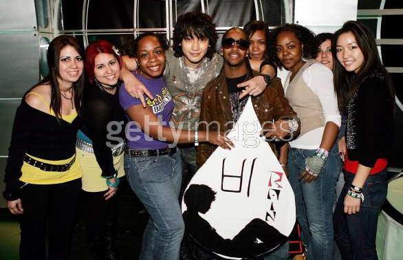 My sister Elaine (in black and yellow), Mayleen (me - in black, blue and yellow skirt) and my cousin Solimar (in the background behind the Asian girl) posing with Bi, Omarion and other fans after Bi's MTV performance on Feb. 3, 2006