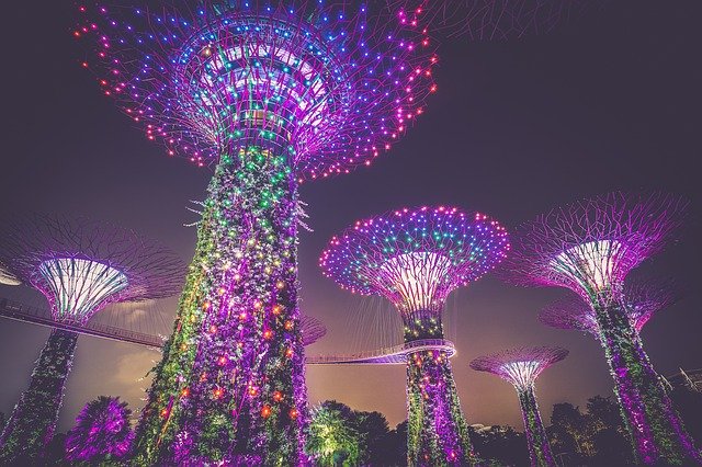 artificial trees, singapore, illumination