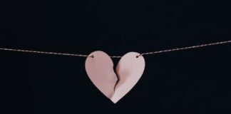 broken heart hanging on wire