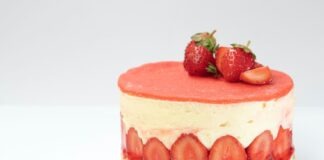 strawberry cake on white surface