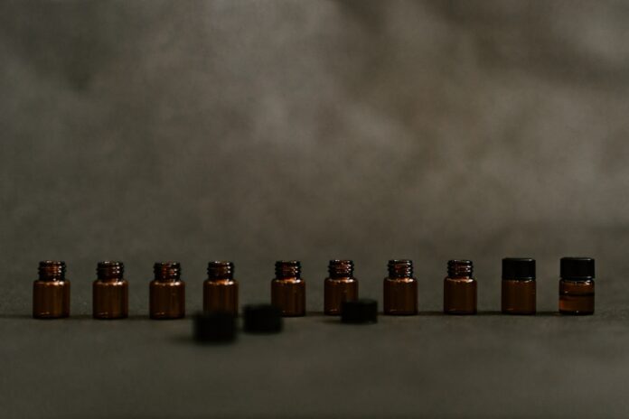 Photo by Kelly Sikkema amber glass bottles