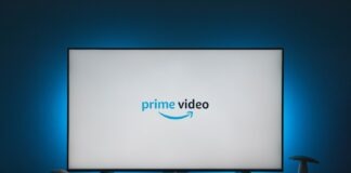 a television screen with the prime video logo on it