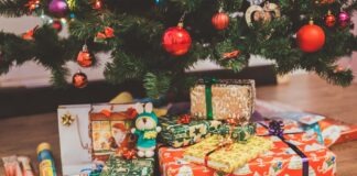 assorted-color gift box under Christmas tree