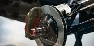 a close up of a brake on a vehicle