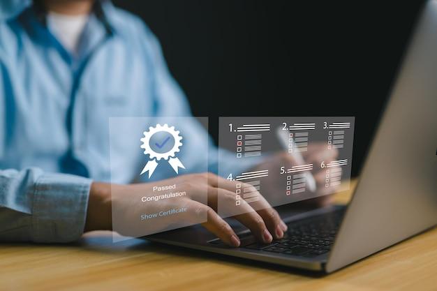 Businessman take an assessment for certificate questionnaire
