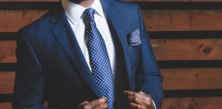 man wearing blue suit