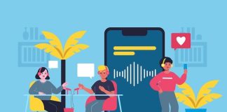 People recording and listening podcasts