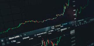 Close-up of a digital market analysis display showing Bitcoin and cryptocurrency price trends.