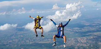 2 men jumping on air