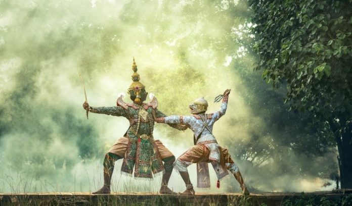 Photo by Pixabay Cultural Asian performance featuring two dancers in elaborate costumes in a misty, outdoor setting.