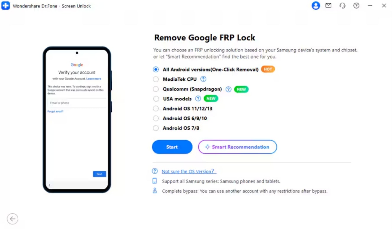 select samsung and os version