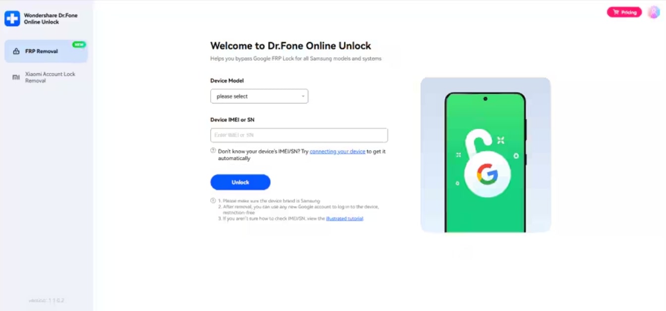 enter your samsung details