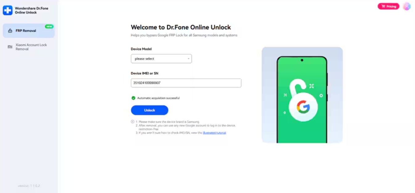 unlock your samsung frp lock online
