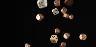 a group of dices flying in the air