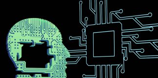 a person's head with a circuit board in front of it