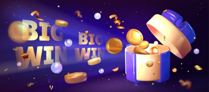 Big win banner with gift box and money