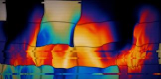 Abstract colorful wavy lines with glitch effect