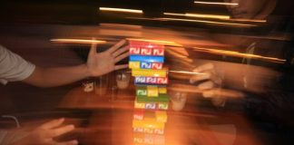 a blurry photo of a stack of blocks