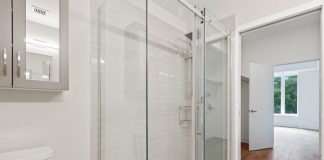 clear glass door with white frame