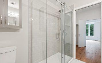 clear glass door with white frame