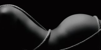 grayscale photography of naked woman covered with rope