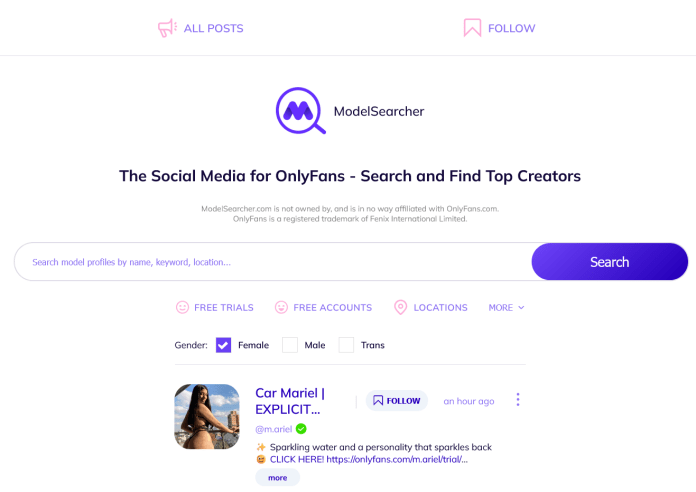 OnlyFans Finder Search best OnlyFans Accounts 2026 ModelSearcher.com