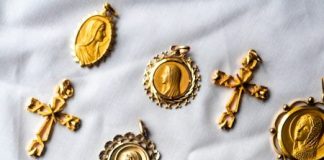 gold and silver floral textile