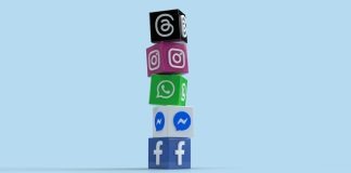a stack of colorful blocks with social icons on them