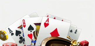 A pile of casino chips and playing cards